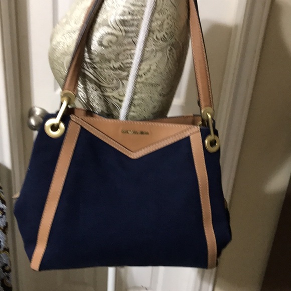 Michael kors canvas with leather trim triple compartments shoulder bag. - Picture 2 of 14
